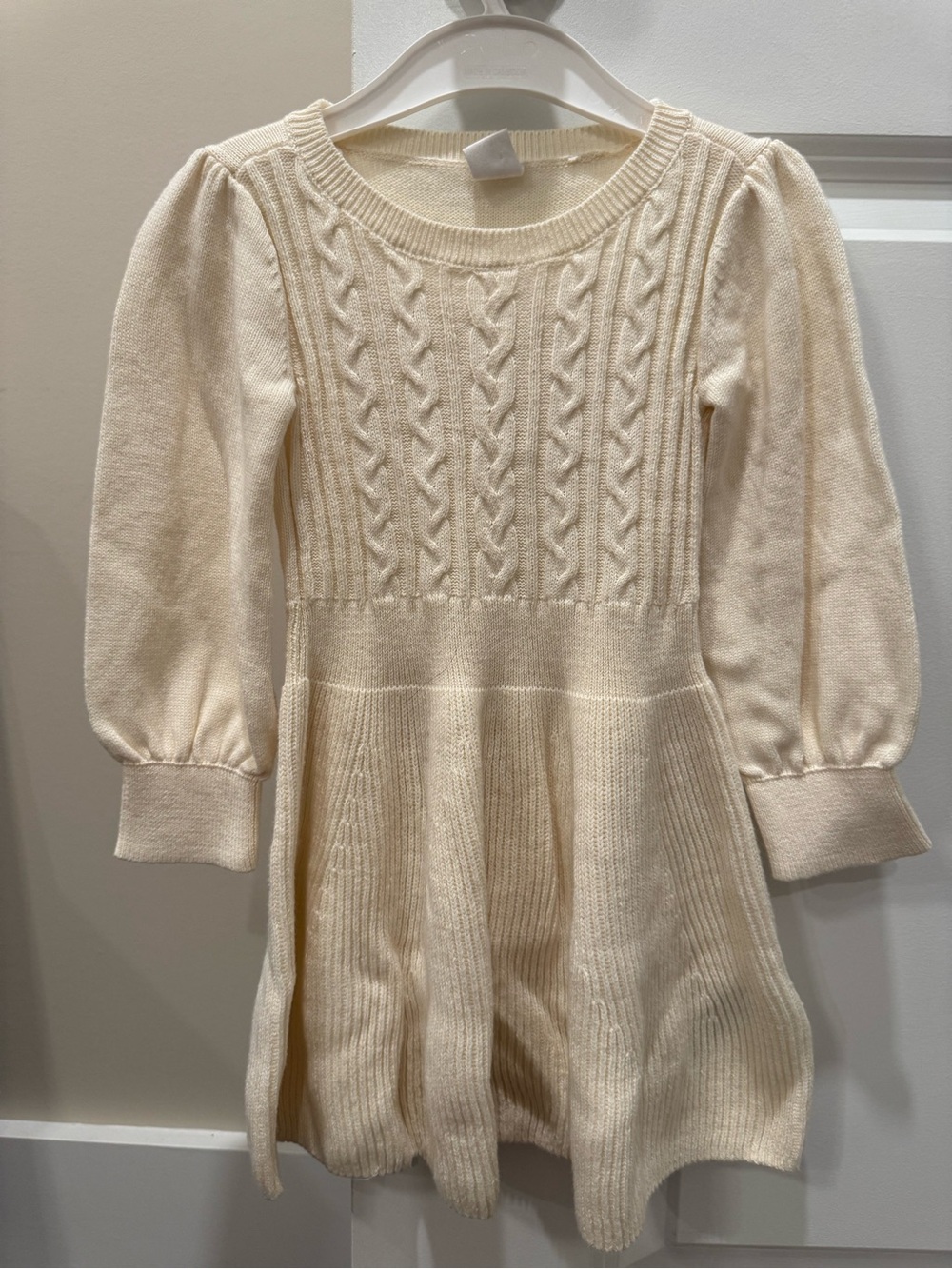 GAP Cream Cable-Knit Puff Sleeve Dress